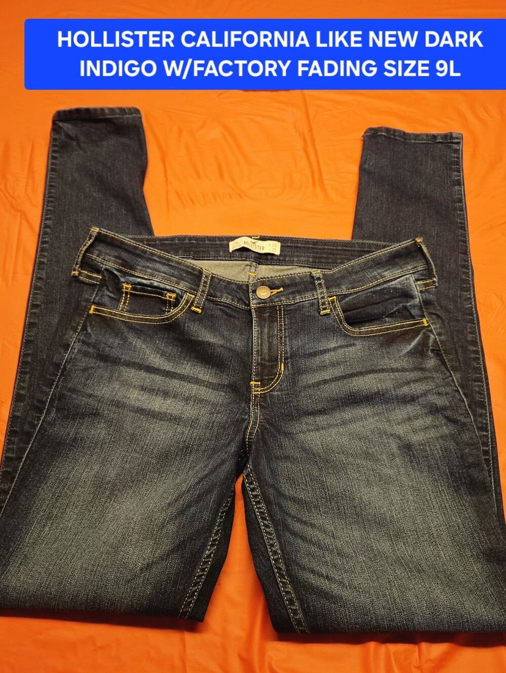 Hollister Dark Indigo Jeans Size 9L×33" Straight Cotton w/Stretch Like New